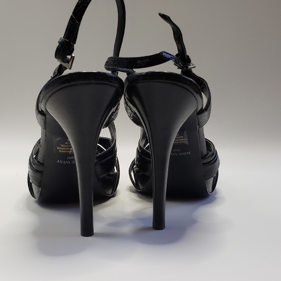 Black Croc Print Patent Sandals - Picture 4 of 4